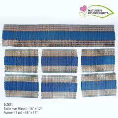 Craftlipi-Table Mat with Runner (Madur) : Designed with Knotted Open Edge & Weaved with Blue String