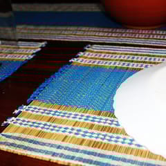 Craftlipi-Table Mat with Runner (Madur) : Designed with Knotted Open Edge & Weaved with Blue String