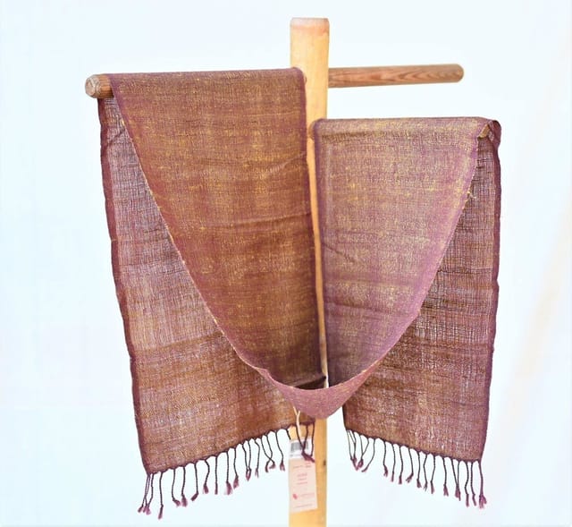 Avani-Hand Woven Silk Wool Dusty Rose Scarf with Ochre details