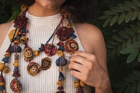 Diti - Ajrakh Fabric Layer Neckpiece