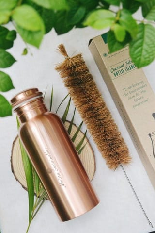 Almitra Sustainables-Copper Bottle and Coconut Fiber Bottle Cleaner