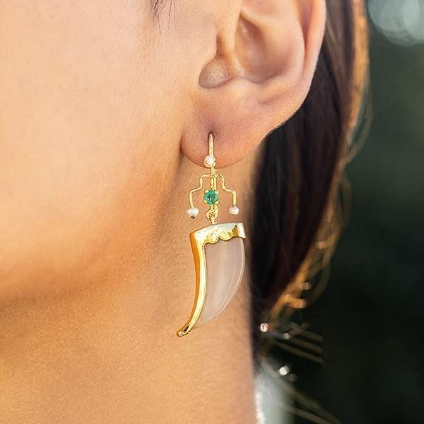 Baka - AVANI Gold Faux Tiger Claw Green Royal Earrings