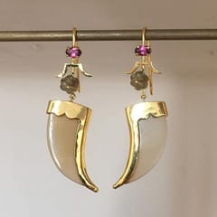 Baka - AVANI Gold Faux Tiger Claw Pink Floral Earrings