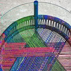 Rhizome-Glass Top Circle Table | Made with Ropes from Scrap Fabric and Bamboo