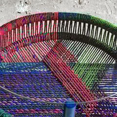 Rhizome-Glass Top Circle Table | Made with Ropes from Scrap Fabric and Bamboo