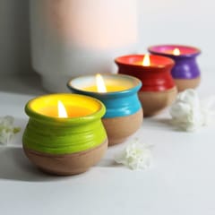 Craftlipi-Pot "HANDI" Candle HolderSet of 4 + 12 HD Candles FREE