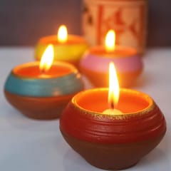Craftlipi-Pot "DABAR" Candle Holder Set of 4 + 12 HD Candles FREE