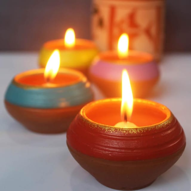 Craftlipi-Pot "DABAR" Candle Holder Set of 4 + 12 HD Candles FREE