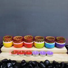 Craftlipi-MINI Multicolured Decorated Tea Light Holders Set of 6 + 12 HD Candles FREE