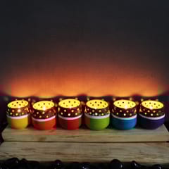Craftlipi-MINI Multicolured Decorated Tea Light Holders Set of 6 + 12 HD Candles FREE