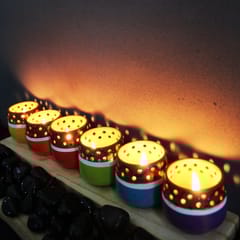 Craftlipi-MINI Multicolured Decorated Tea Light Holders Set of 6 + 12 HD Candles FREE
