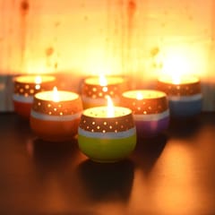 Craftlipi-MINI Multicolured Tea Light Holders Set of 6 + 12 HD Candles FREE