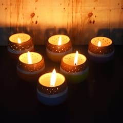 Craftlipi-MINI Multicolured Tea Light Holders Set of 6 + 12 HD Candles FREE