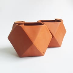 Craftlipi-D'MOND-1 Terracotta Planter with Deep Root Watering System  Set of 2