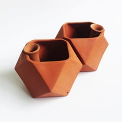 Craftlipi-D'MOND-1 Terracotta Planter with Deep Root Watering System  Set of 2