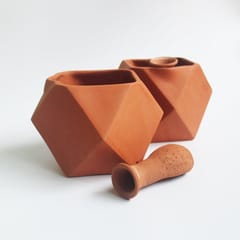 Craftlipi-D'MOND-1 Terracotta Planter with Deep Root Watering System  Set of 2