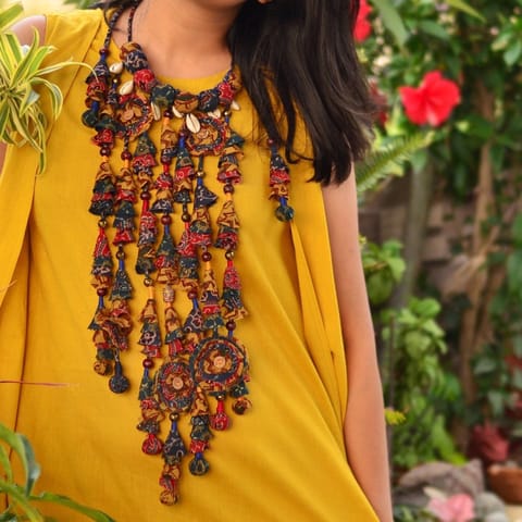 Diti - Ajrakh Fabric Chandelier Neckpiece