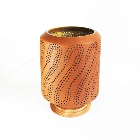 Craftlipi-Barrel (XL) Wooden Base Terracotta Table Light