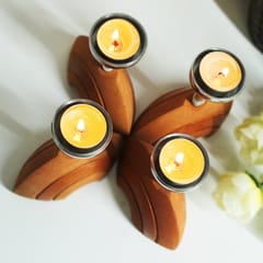Craftlipi-Bliss HALF MOON with Aluminum Funnel Candle Holder Set of 4 + 12 tealights FREE