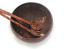 Thenga Coconut Shell Random Bowl, Spoon and Fork - 900 ml, 1 Piece, Brown