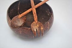 Thenga Coconut Shell Random Bowl, Spoon and Fork - 900 ml, 1 Piece, Brown