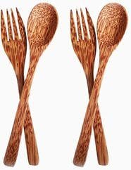 Thenga Coconut wood Spoon & Fork (2 Spoon + 2 Fork) | Eco Friendly, Natural & Handmade