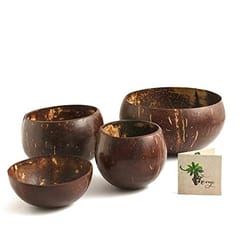 Thenga Coconut Bowl Set | Jumbo, Medium & Mini Bowl + Coconut Cup | 100% Natural, Perfect for Smoothie, Salad, Cereal & Beverages