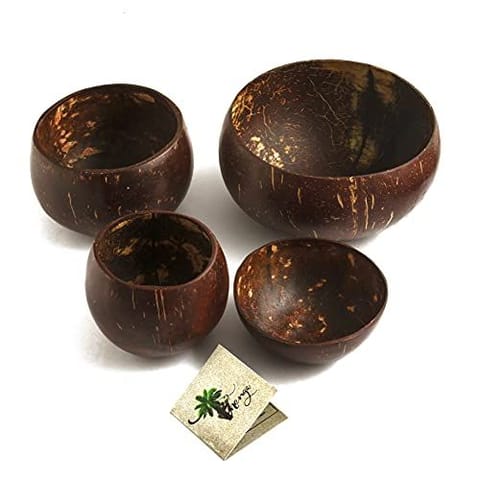 Thenga Coconut Bowl Set | Jumbo, Medium & Mini Bowl + Coconut Cup | 100% Natural, Perfect for Smoothie, Salad, Cereal & Beverages
