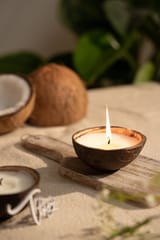 Thenga Coconut Shell Eco-friendly Candle/Diya (Set of 2, Coconut Scented)