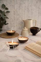 Thenga Coconut Shell Eco-friendly Candle/Diya (Set of 2, Coconut Scented)