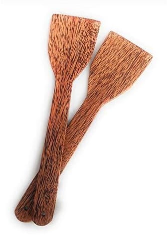 Thenga Coconut Wood Spatula for Cooking (Non-Stick Kitchen Utensil, Brown) - Set of 2