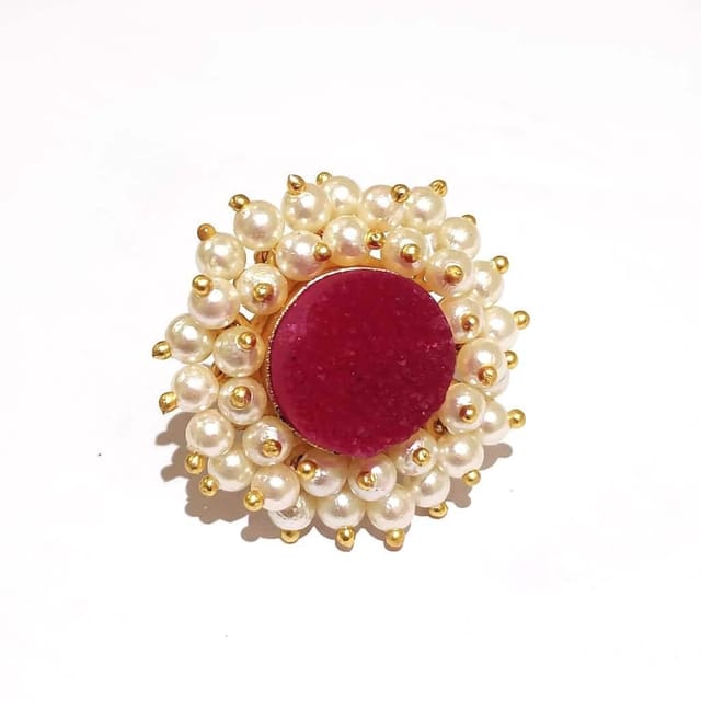 Ominish Jewels-Rose Red Druzy with Pearls Ring