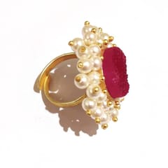 Ominish Jewels-Rose Red Druzy with Pearls Ring