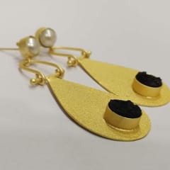 Ominish Jewels-Golden Swing Dangler Black & White Earrings
