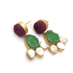 Ominish Jewels-Pink and Green Floral Druzy Earrings