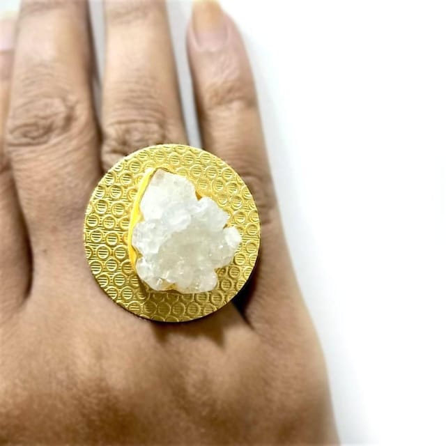 Ominish Jewels-Angel White Druzy Quartz Finger Ring