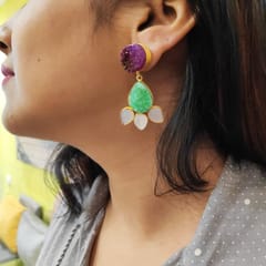 Ominish Jewels-Pink and Green Floral Druzy Earrings