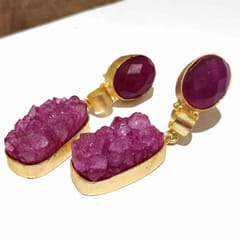 Ominish Jewels-Magenta Sugar Crush Druzy Dangle Earrings
