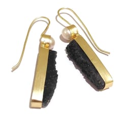 Ominish Jewels-Black Druzy with Pearl  hook Earrings