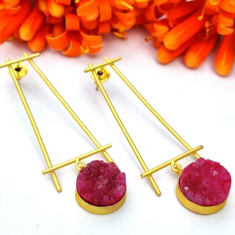 Ominish Jewels-Red Druzy Hanging Earrings