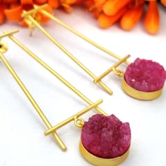 Ominish Jewels-Red Druzy Hanging Earrings