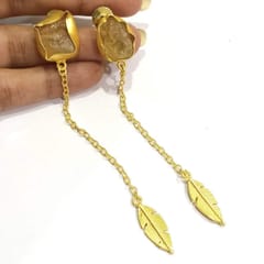 Ominish Jewels-Mismatched Feather Long Chain Earrings with Raw Gemstones Citrine Quartz