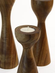 Studio Indigene - Pillar Tea-Lights - Set of 3 | Made of Teak Wood