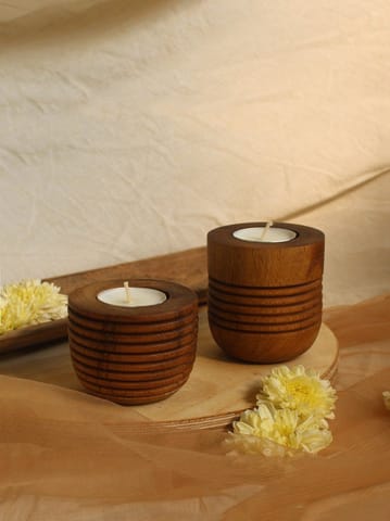 Studio Indigene - Bowl Tea-Lights (Set of 2) | Made of Teak Wood