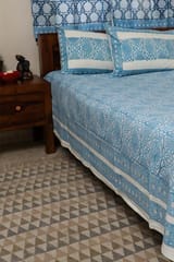 Sootisyahi 'Flowering Blue' Handblock Printed Cotton Bedsheet