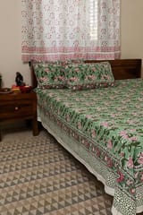 Sootisyahi 'Planet Green' Handblock Printed Cotton Bedsheet