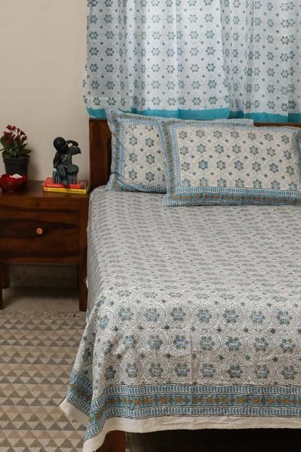 Sootisyahi 'Twinkling Star' Handblock Printed Cotton Bedsheet