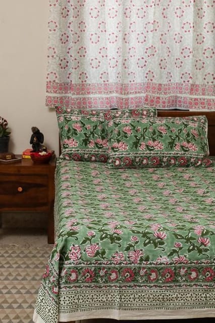 Sootisyahi 'Planet Green' Handblock Printed Cotton Bedsheet