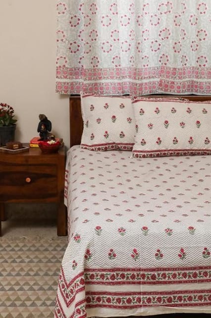 Sootisyahi 'Floral Bed' Handblock Printed Cotton Bedsheet