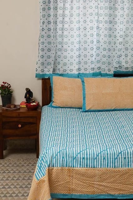 Sootisyahi 'Dream of Waves' Handblock Printed Cotton Bedsheet